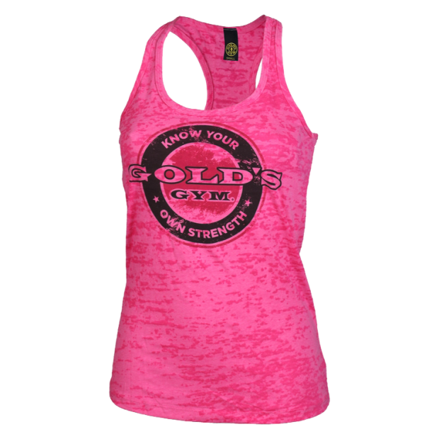 Bottle Cap Burnout Tank "Golds Gym" hot pink M